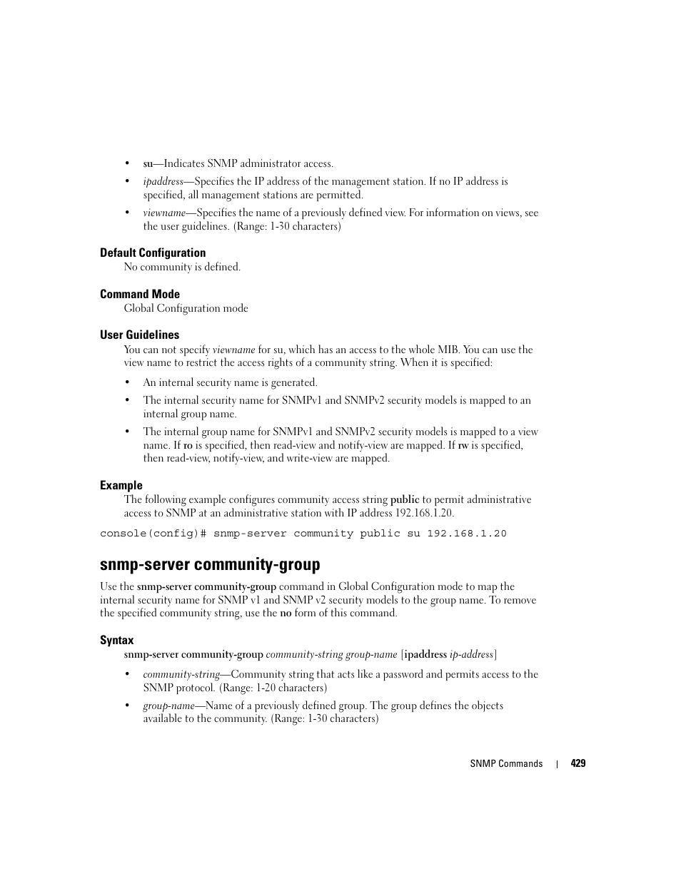 Snmp-server community-group | Dell PowerEdge M805 User Manual | Page 437 / 808