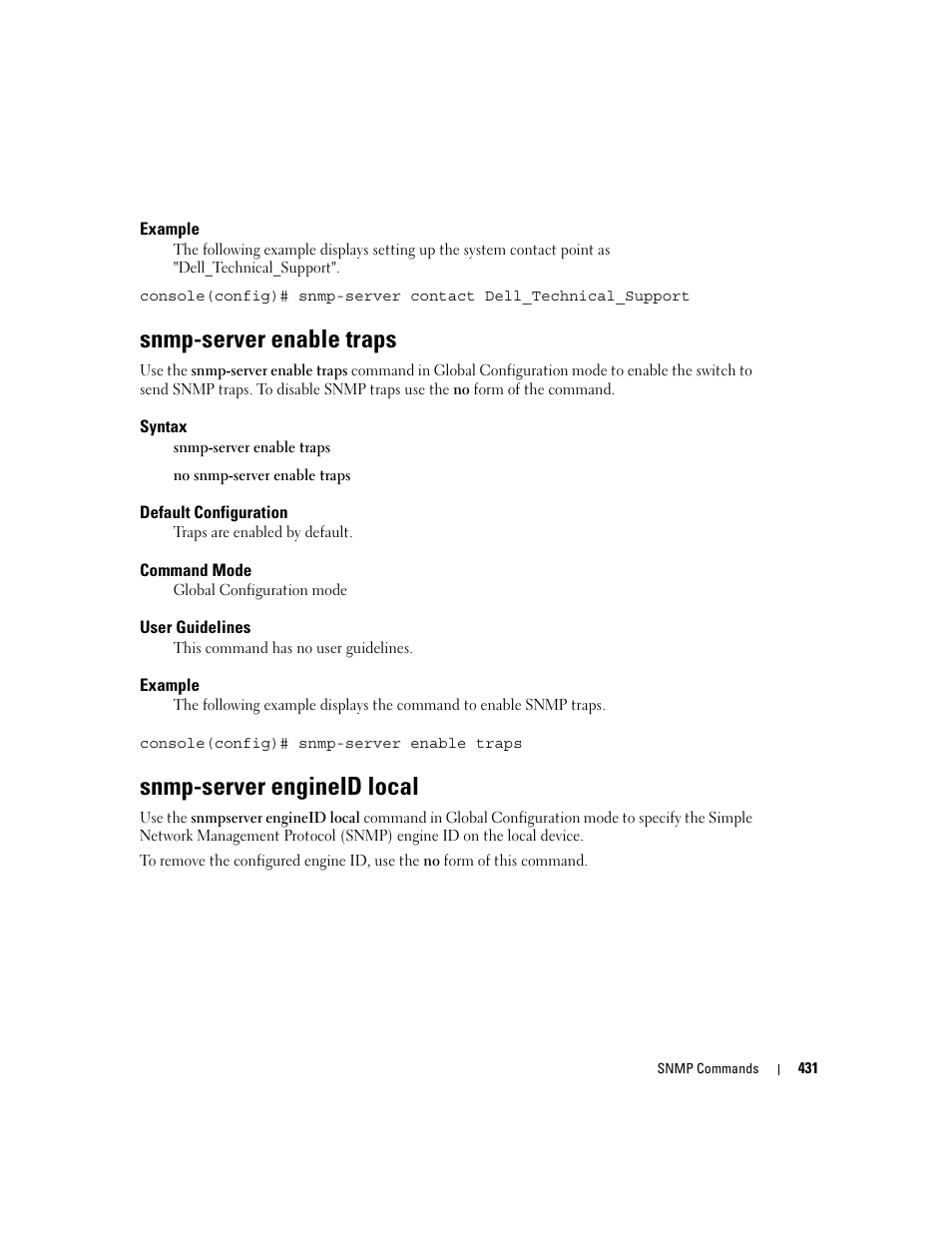 Snmp-server enable traps, Snmp-server engineid local | Dell PowerEdge M805 User Manual | Page 439 / 808