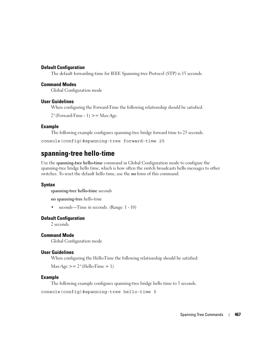 Spanning-tree hello-time | Dell PowerEdge M805 User Manual | Page 475 / 808