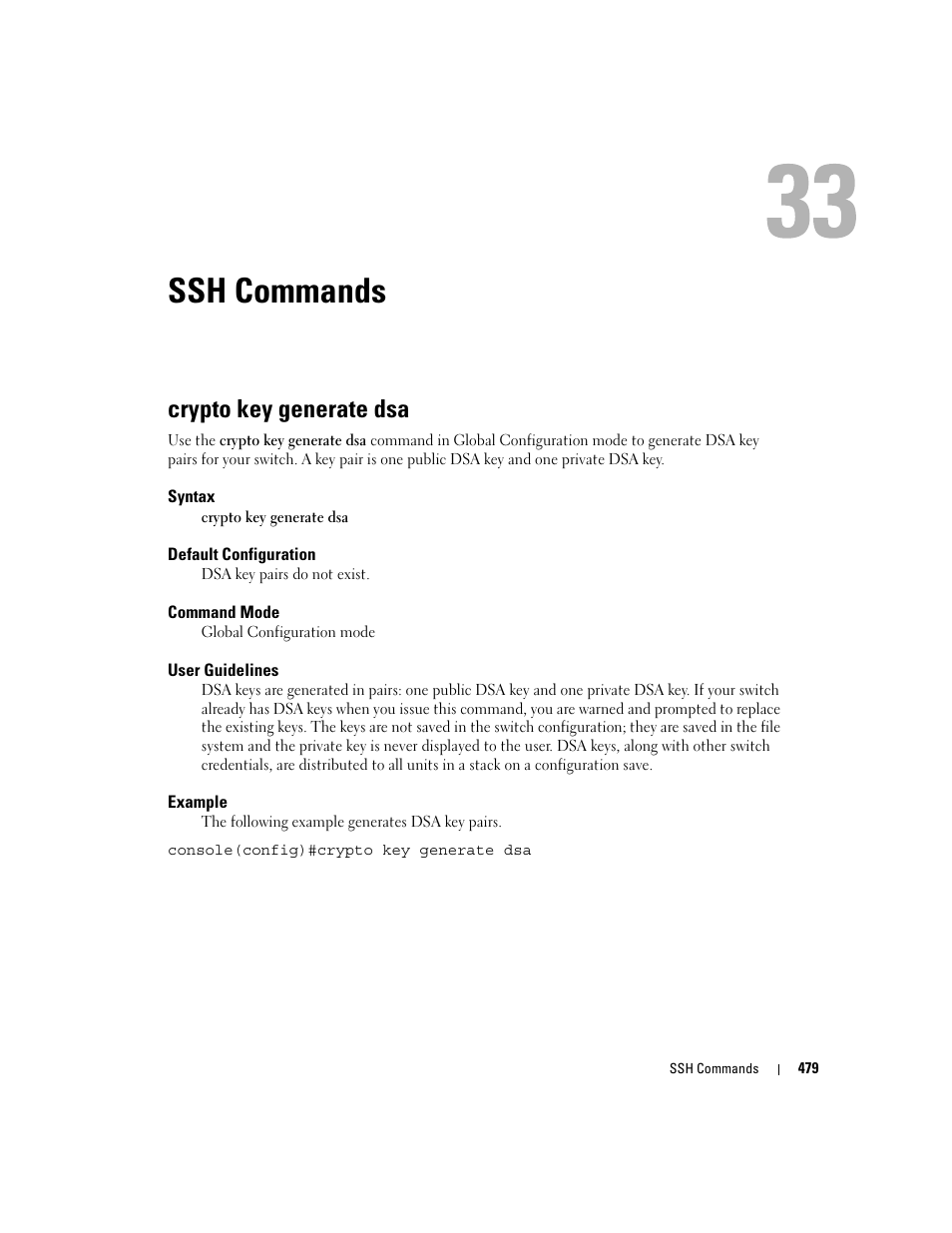 Ssh commands, Crypto key generate dsa, 33 ssh commands | Dell PowerEdge M805 User Manual | Page 485 / 808