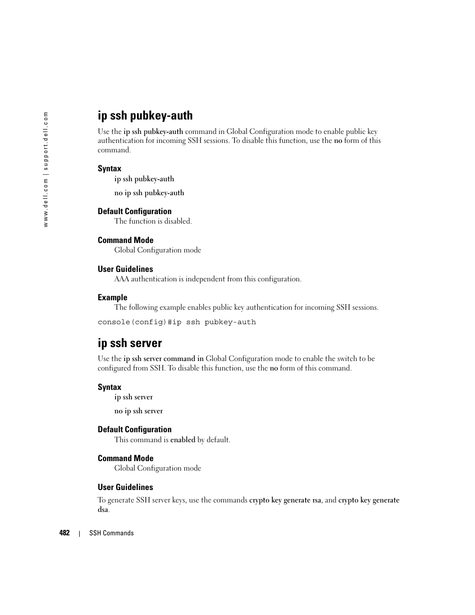 Ip ssh pubkey-auth, Ip ssh server | Dell PowerEdge M805 User Manual | Page 488 / 808