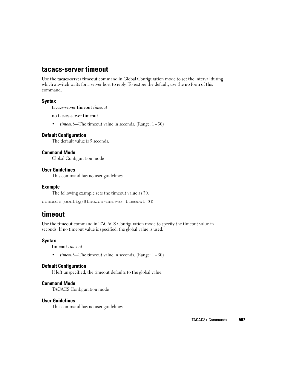 Tacacs-server timeout, Timeout | Dell PowerEdge M805 User Manual | Page 511 / 808
