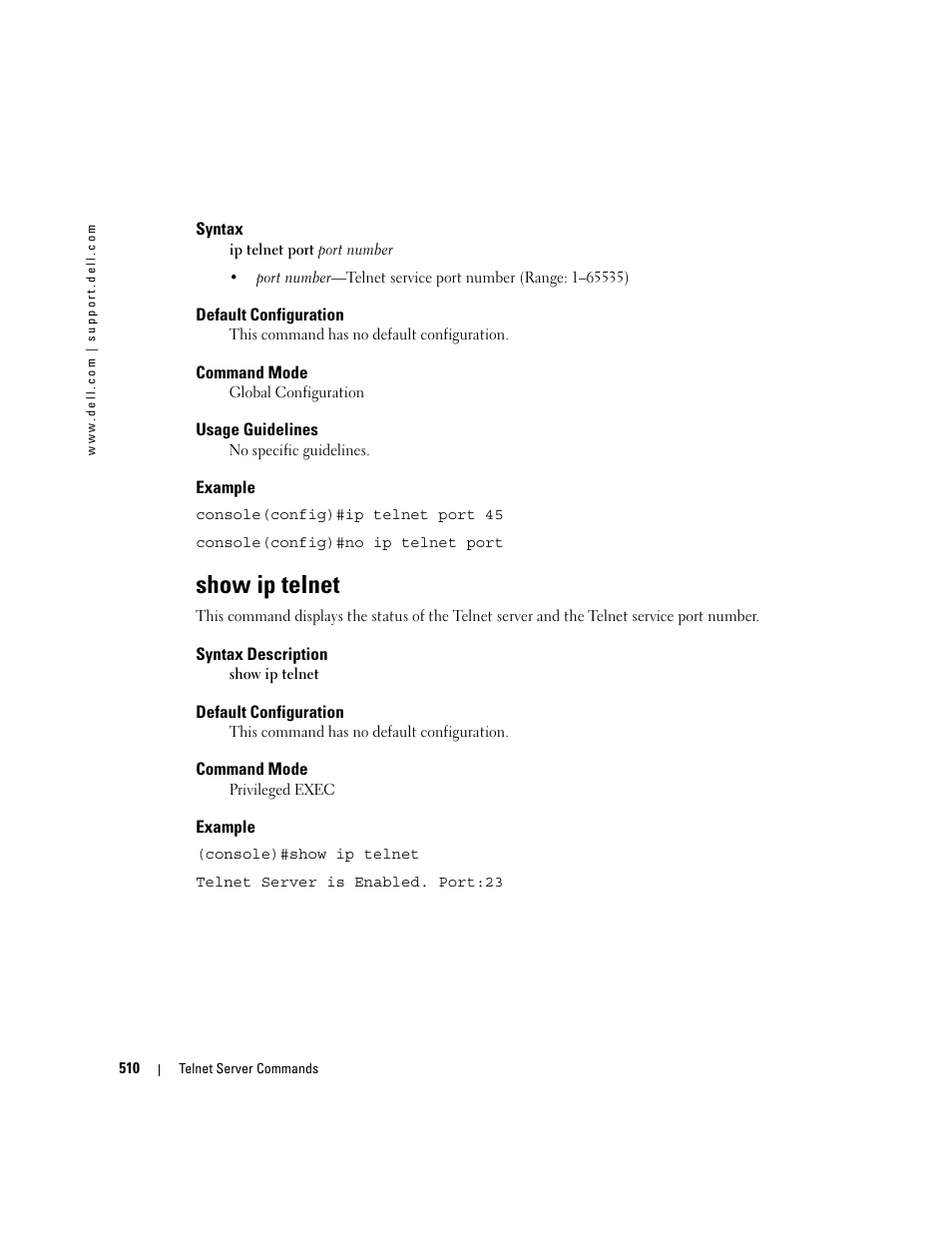 Show ip telnet | Dell PowerEdge M805 User Manual | Page 514 / 808
