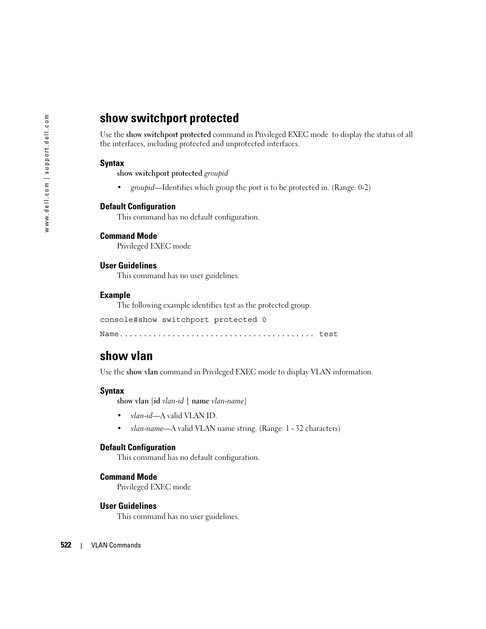 Show switchport protected, Show vlan | Dell PowerEdge M805 User Manual | Page 526 / 808