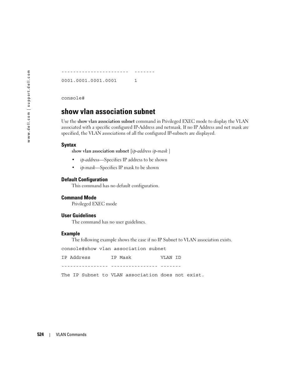 Show vlan association subnet | Dell PowerEdge M805 User Manual | Page 528 / 808