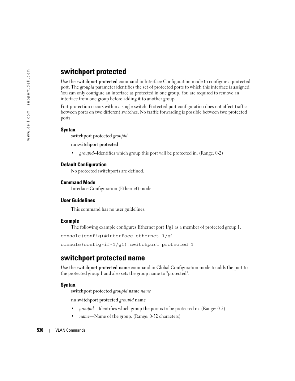 Switchport protected, Switchport protected name | Dell PowerEdge M805 User Manual | Page 534 / 808