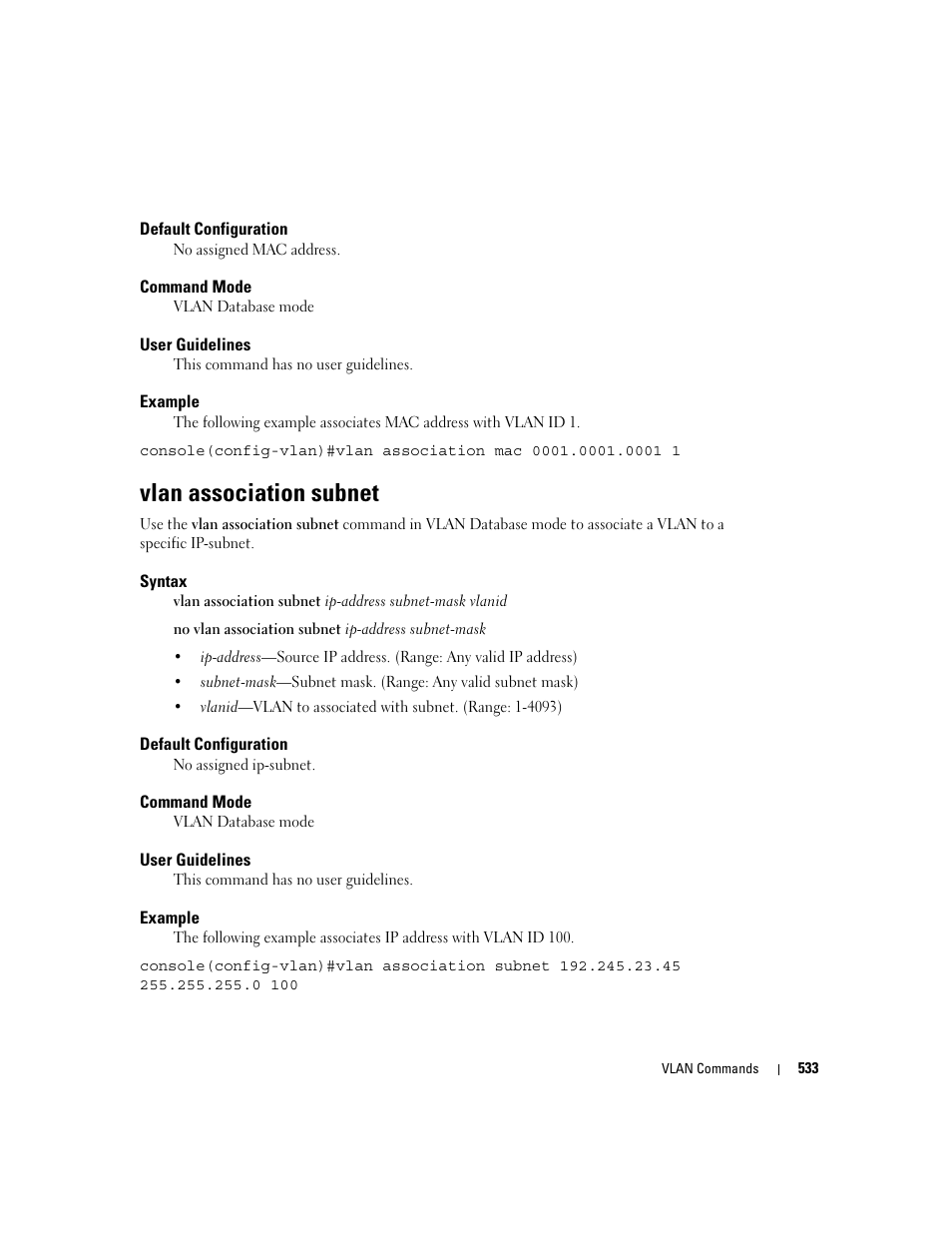 Vlan association subnet | Dell PowerEdge M805 User Manual | Page 537 / 808