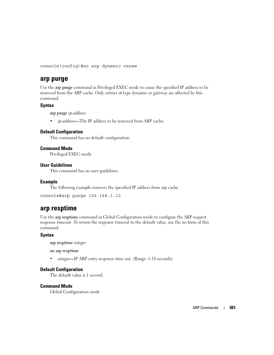 Arp purge, Arp resptime | Dell PowerEdge M805 User Manual | Page 561 / 808