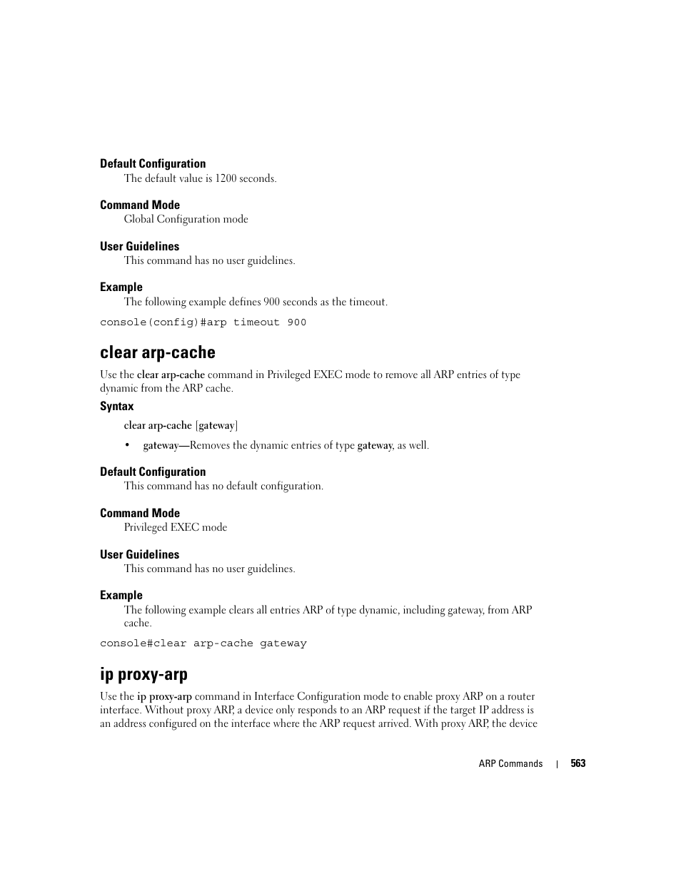 Clear arp-cache, Ip proxy-arp | Dell PowerEdge M805 User Manual | Page 563 / 808