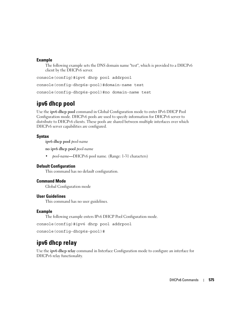 Ipv6 dhcp pool, Ipv6 dhcp relay | Dell PowerEdge M805 User Manual | Page 575 / 808