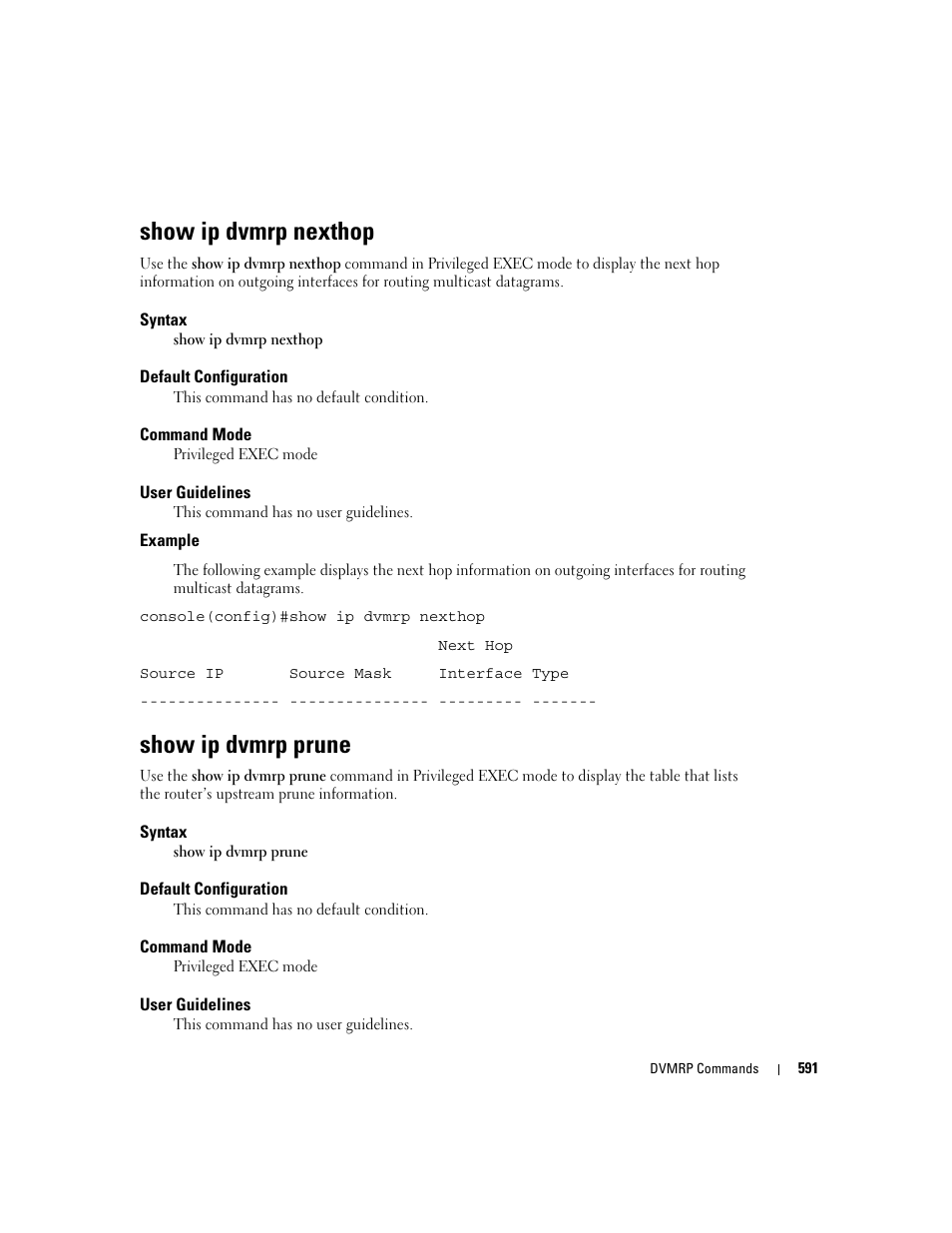 Show ip dvmrp nexthop, Show ip dvmrp prune | Dell PowerEdge M805 User Manual | Page 589 / 808