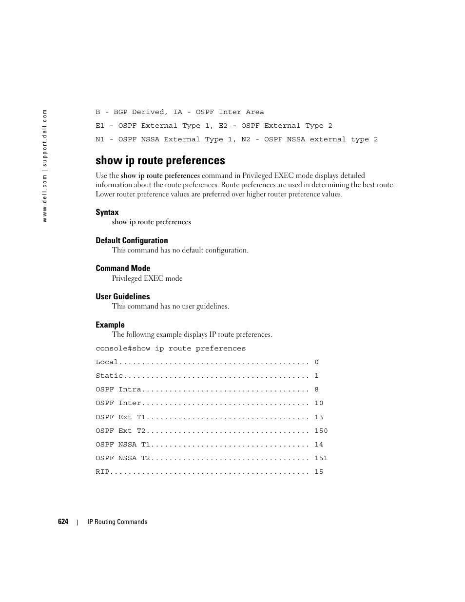 Show ip route preferences | Dell PowerEdge M805 User Manual | Page 620 / 808