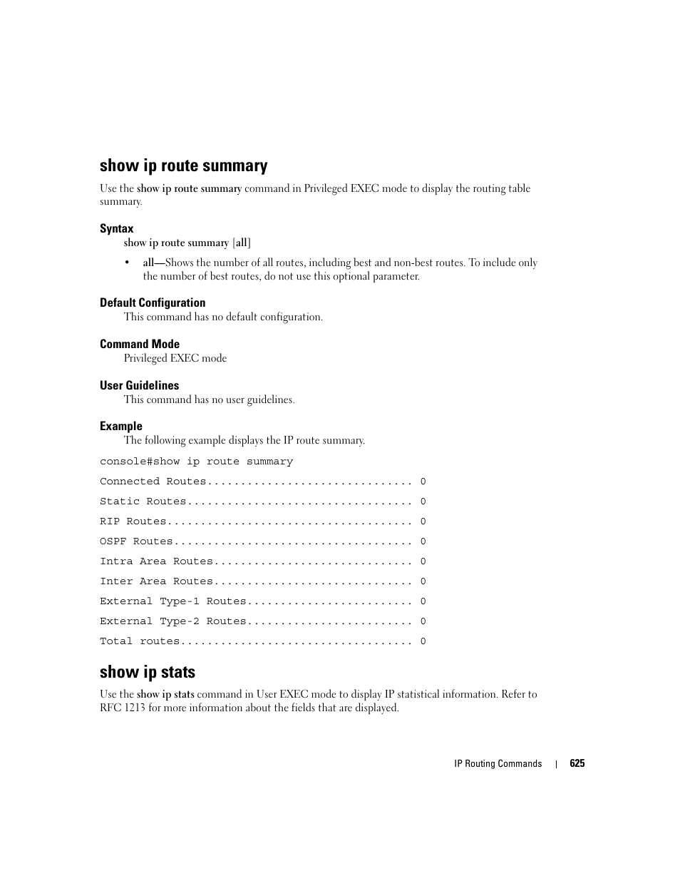 Show ip route summary, Show ip stats | Dell PowerEdge M805 User Manual | Page 621 / 808