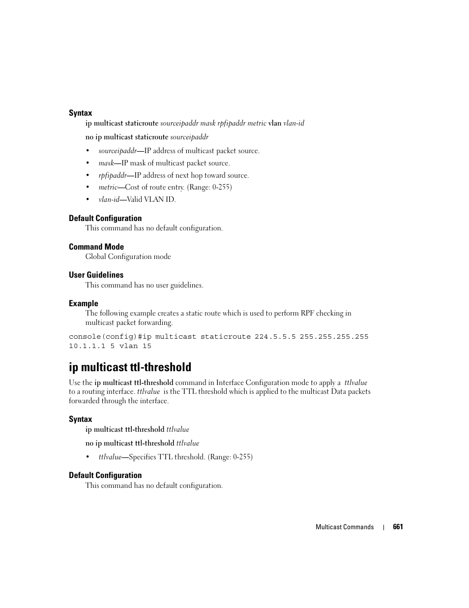 Ip multicast ttl-threshold | Dell PowerEdge M805 User Manual | Page 655 / 808