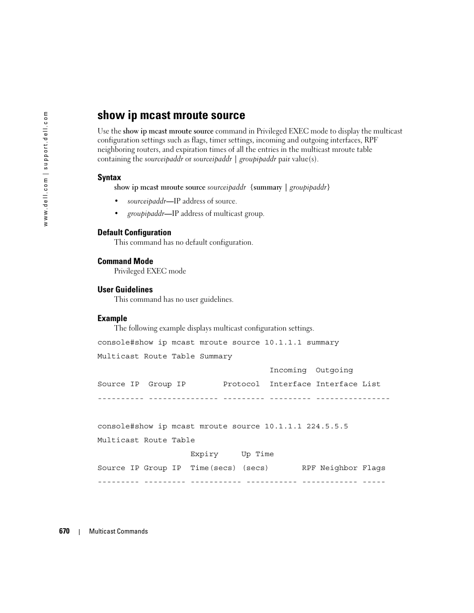 Show ip mcast mroute source | Dell PowerEdge M805 User Manual | Page 664 / 808