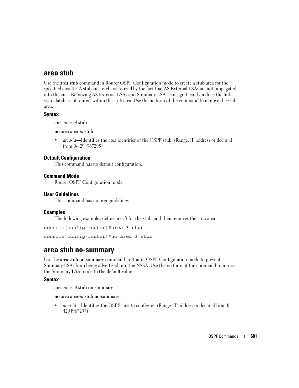 Area stub, Area stub no-summary | Dell PowerEdge M805 User Manual | Page 675 / 808