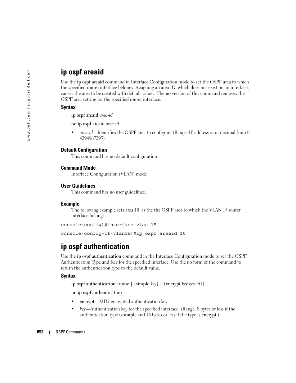 Ip ospf areaid, Ip ospf authentication | Dell PowerEdge M805 User Manual | Page 686 / 808