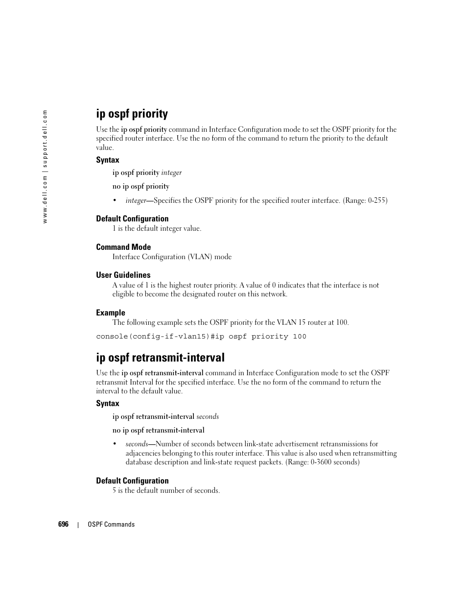 Ip ospf priority, Ip ospf retransmit-interval | Dell PowerEdge M805 User Manual | Page 690 / 808