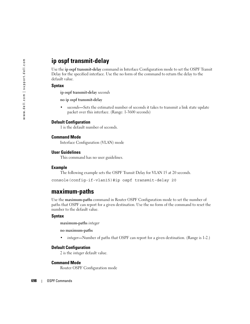 Ip ospf transmit-delay, Maximum-paths | Dell PowerEdge M805 User Manual | Page 692 / 808