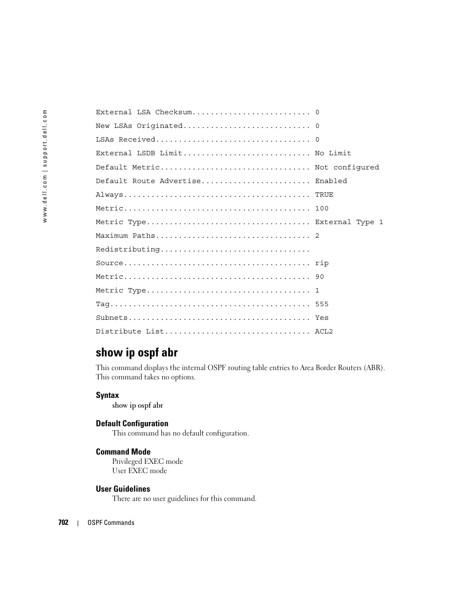 Show ip ospf abr | Dell PowerEdge M805 User Manual | Page 696 / 808