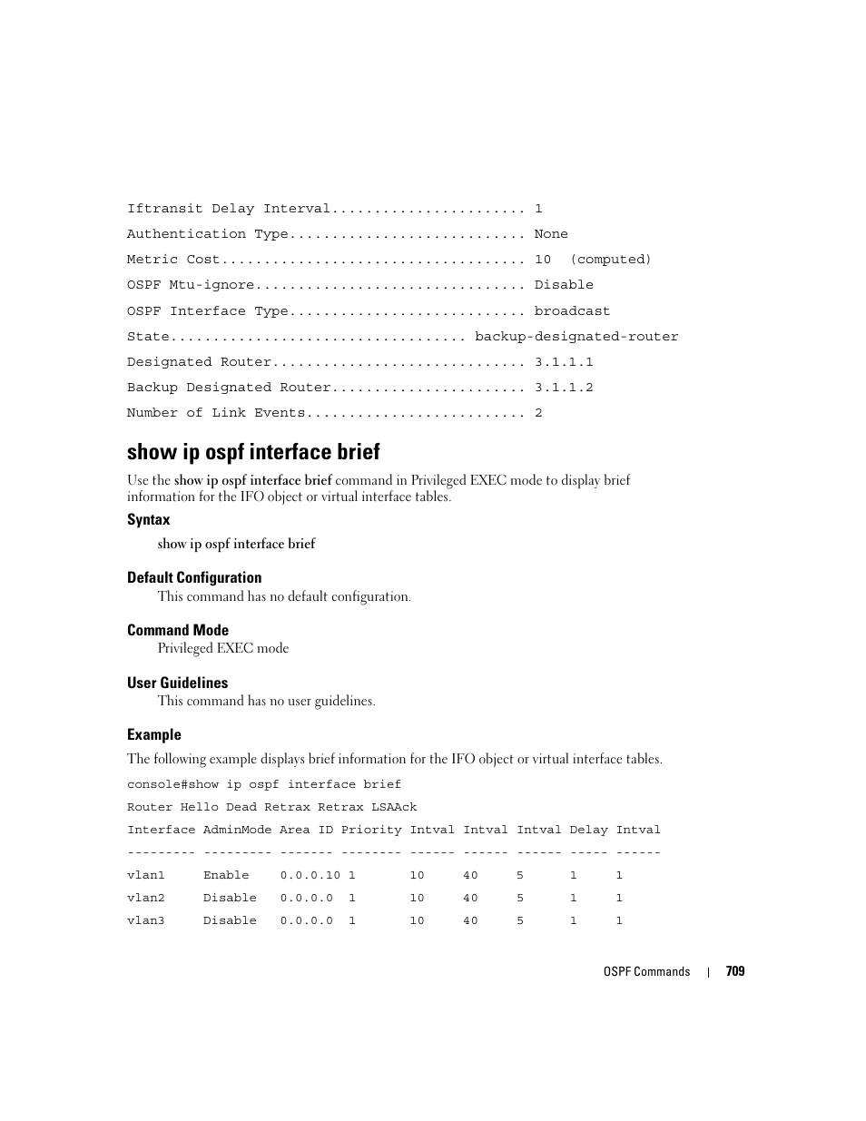 Show ip ospf interface brief | Dell PowerEdge M805 User Manual | Page 703 / 808