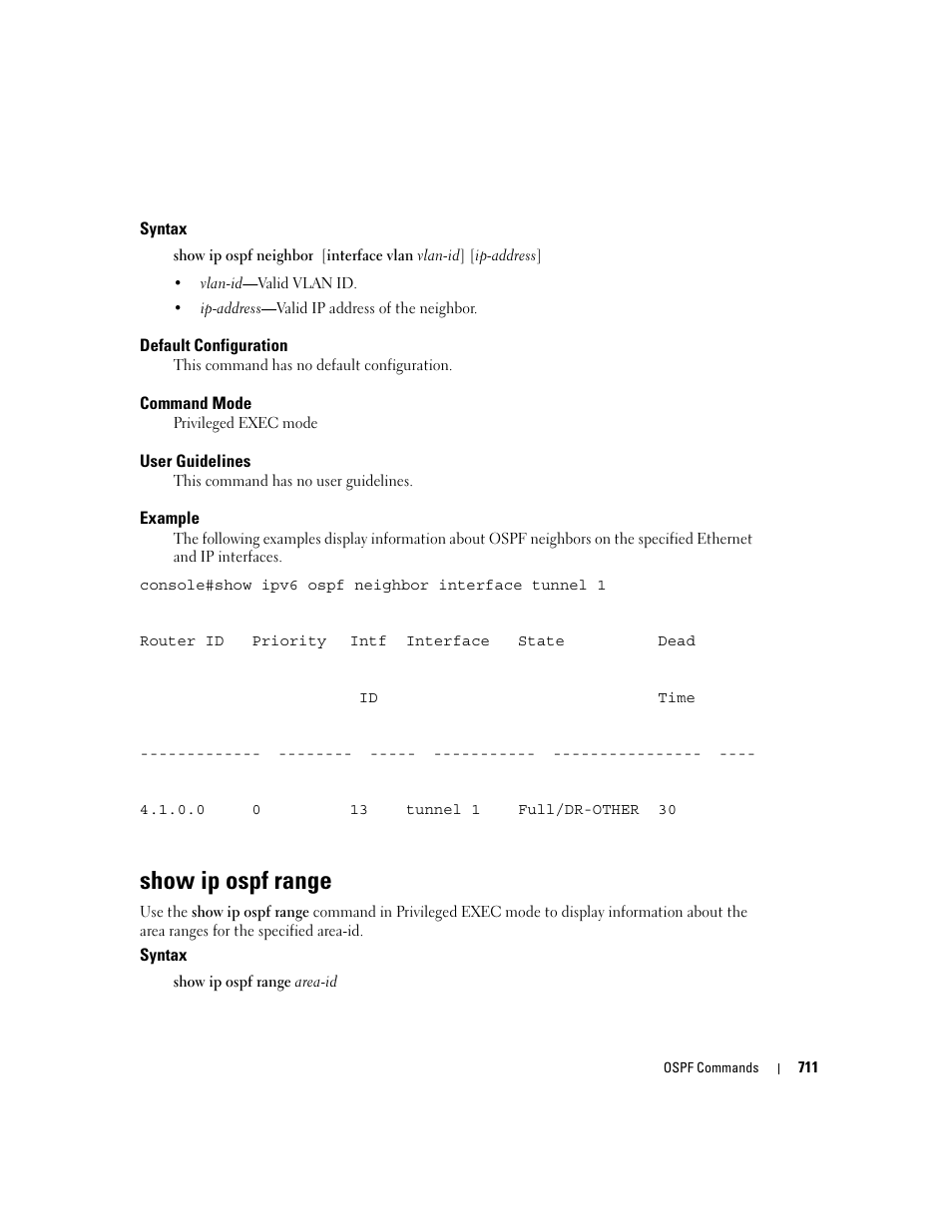 Show ip ospf range | Dell PowerEdge M805 User Manual | Page 705 / 808