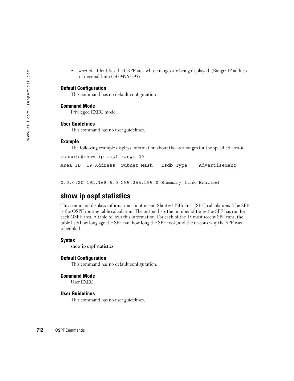 Show ip ospf statistics | Dell PowerEdge M805 User Manual | Page 706 / 808