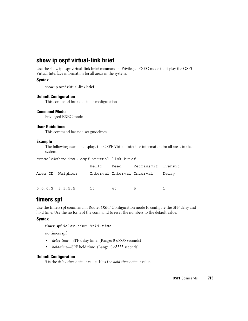 Show ip ospf virtual-link brief, Timers spf | Dell PowerEdge M805 User Manual | Page 709 / 808