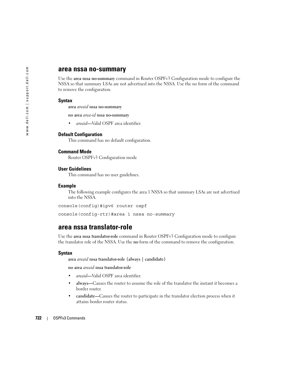 Area nssa no-summary, Area nssa translator-role | Dell PowerEdge M805 User Manual | Page 716 / 808