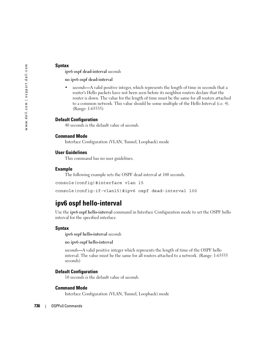 Ipv6 ospf hello-interval | Dell PowerEdge M805 User Manual | Page 730 / 808