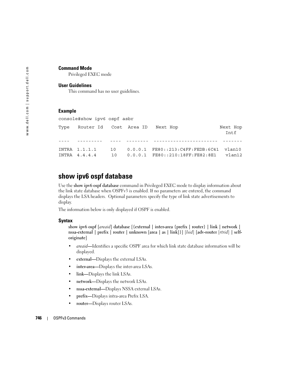 Show ipv6 ospf database | Dell PowerEdge M805 User Manual | Page 740 / 808