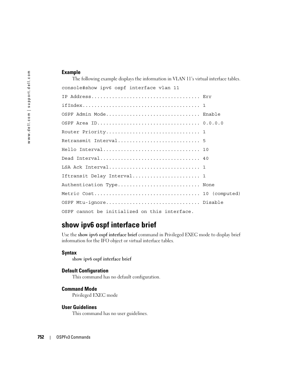 Show ipv6 ospf interface brief | Dell PowerEdge M805 User Manual | Page 746 / 808