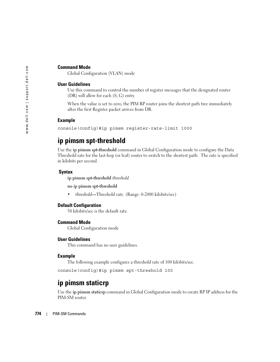 Ip pimsm spt-threshold, Ip pimsm staticrp | Dell PowerEdge M805 User Manual | Page 766 / 808