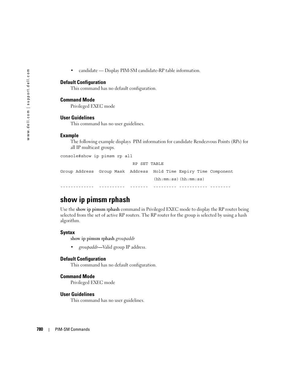 Show ip pimsm rphash | Dell PowerEdge M805 User Manual | Page 772 / 808