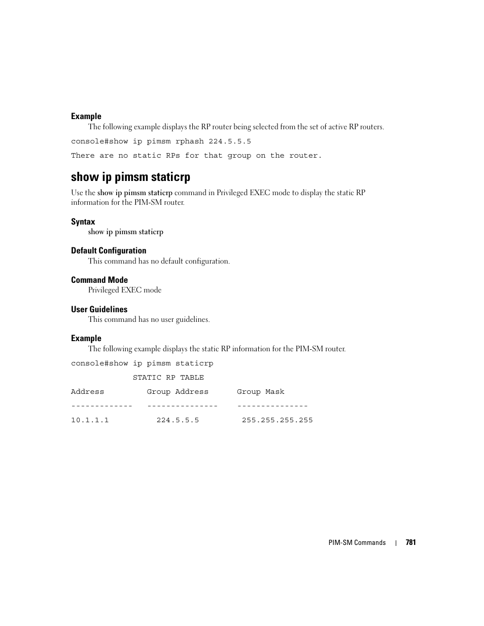 Show ip pimsm staticrp | Dell PowerEdge M805 User Manual | Page 773 / 808