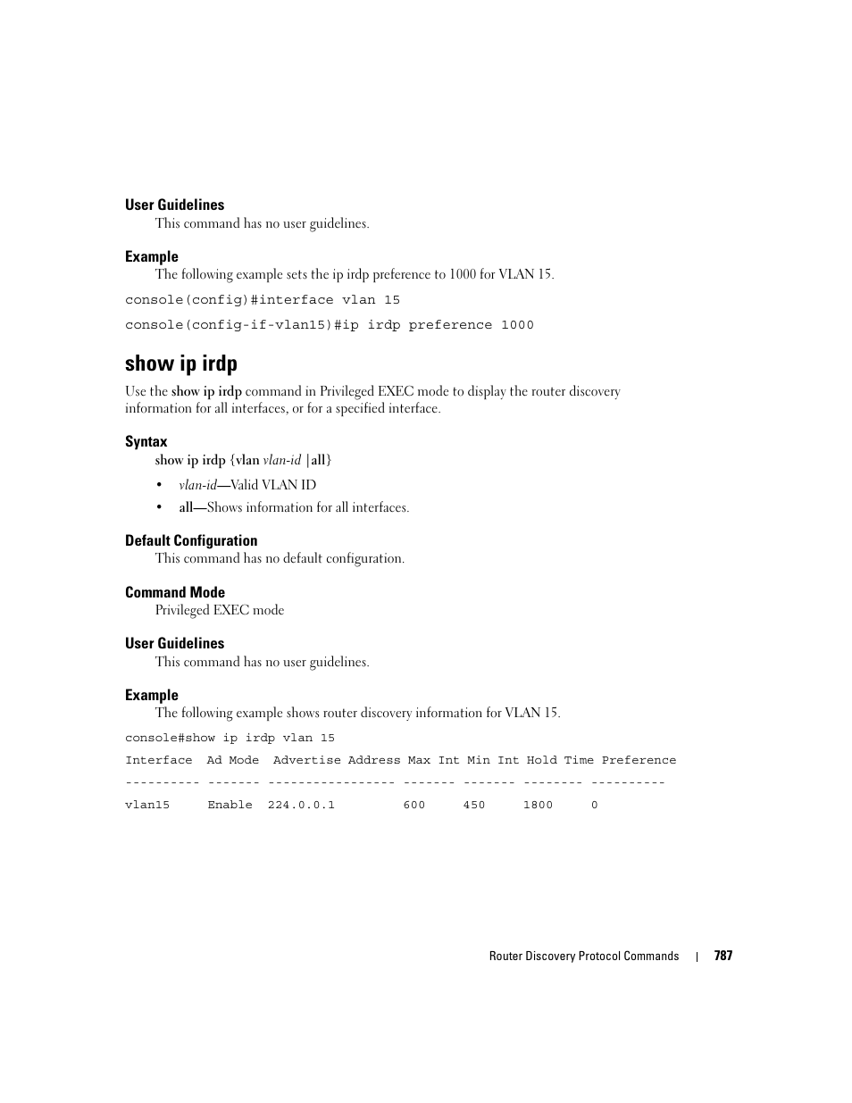 Show ip irdp | Dell PowerEdge M805 User Manual | Page 779 / 808