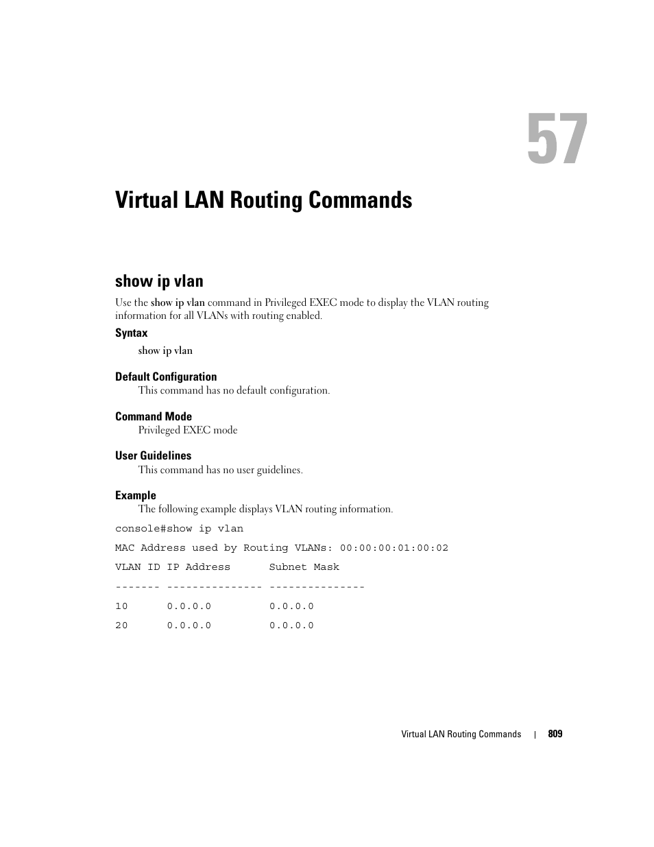 Virtual lan routing commands, Show ip vlan, 57 virtual lan routing commands | Dell PowerEdge M805 User Manual | Page 797 / 808