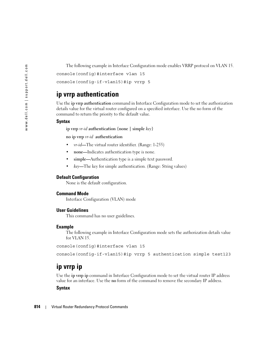 Ip vrrp authentication, Ip vrrp ip | Dell PowerEdge M805 User Manual | Page 800 / 808