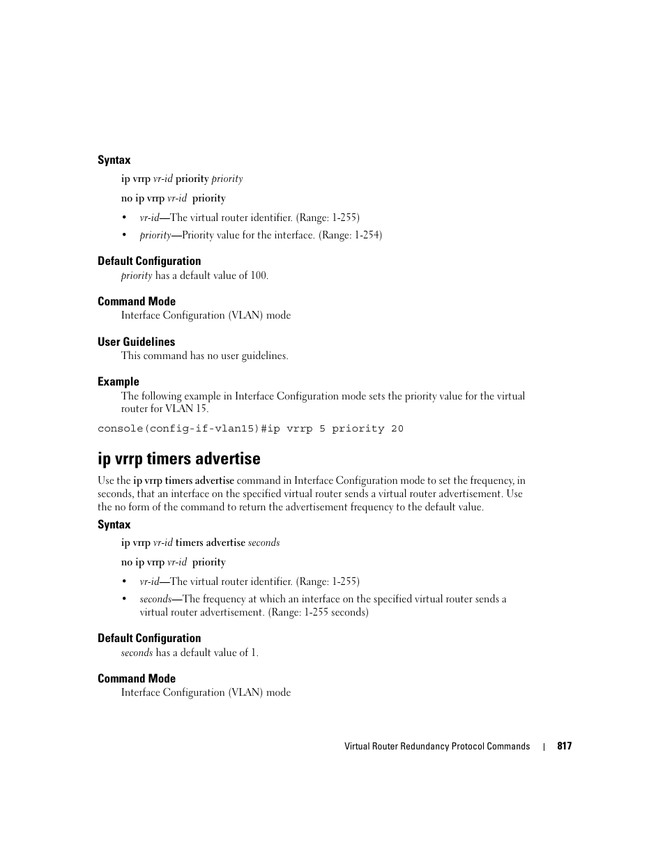 Ip vrrp timers advertise | Dell PowerEdge M805 User Manual | Page 803 / 808
