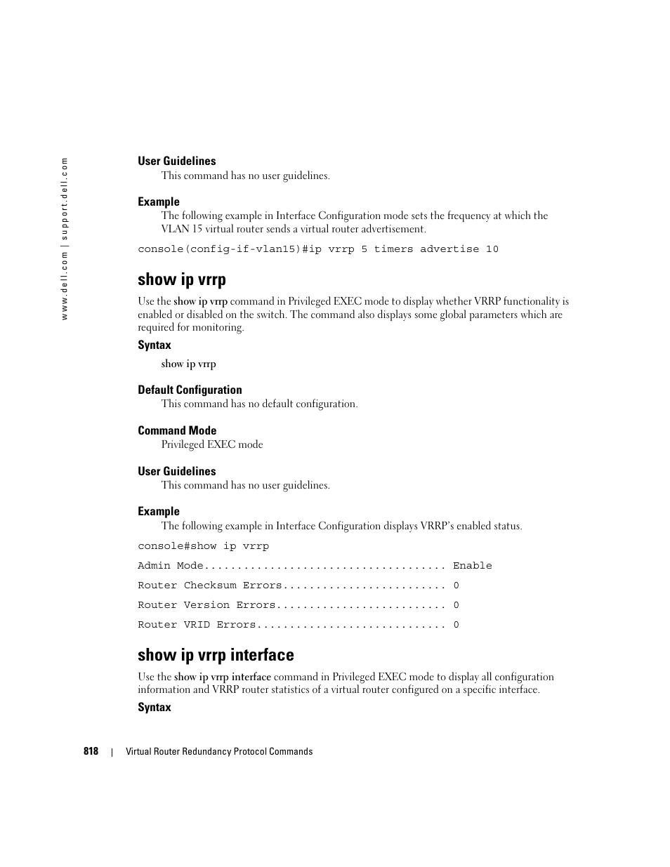 Show ip vrrp, Show ip vrrp interface | Dell PowerEdge M805 User Manual | Page 804 / 808