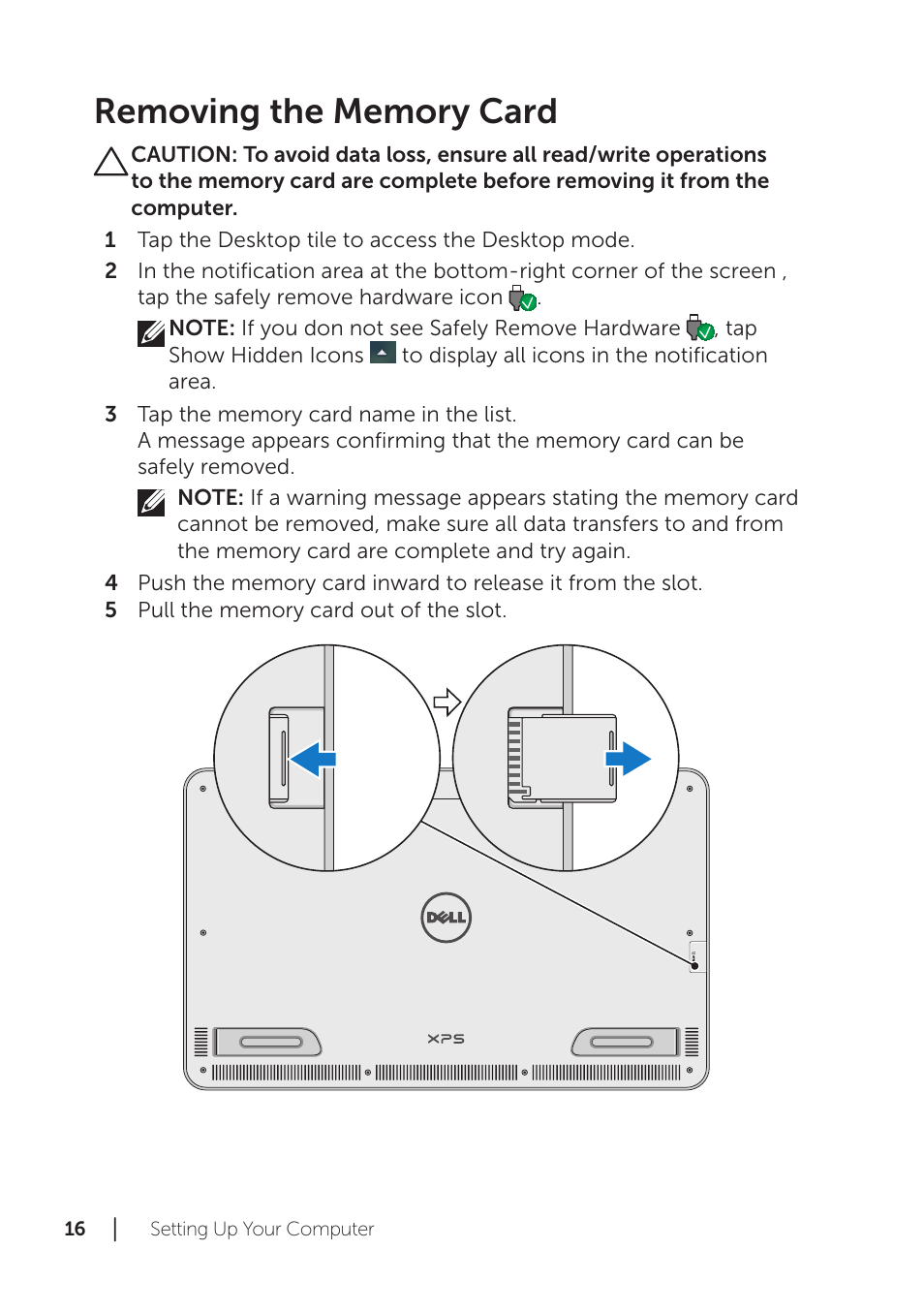 Removing the memory card | Dell XPS 18 (1820, Early 2014) User Manual | Page 16 / 42