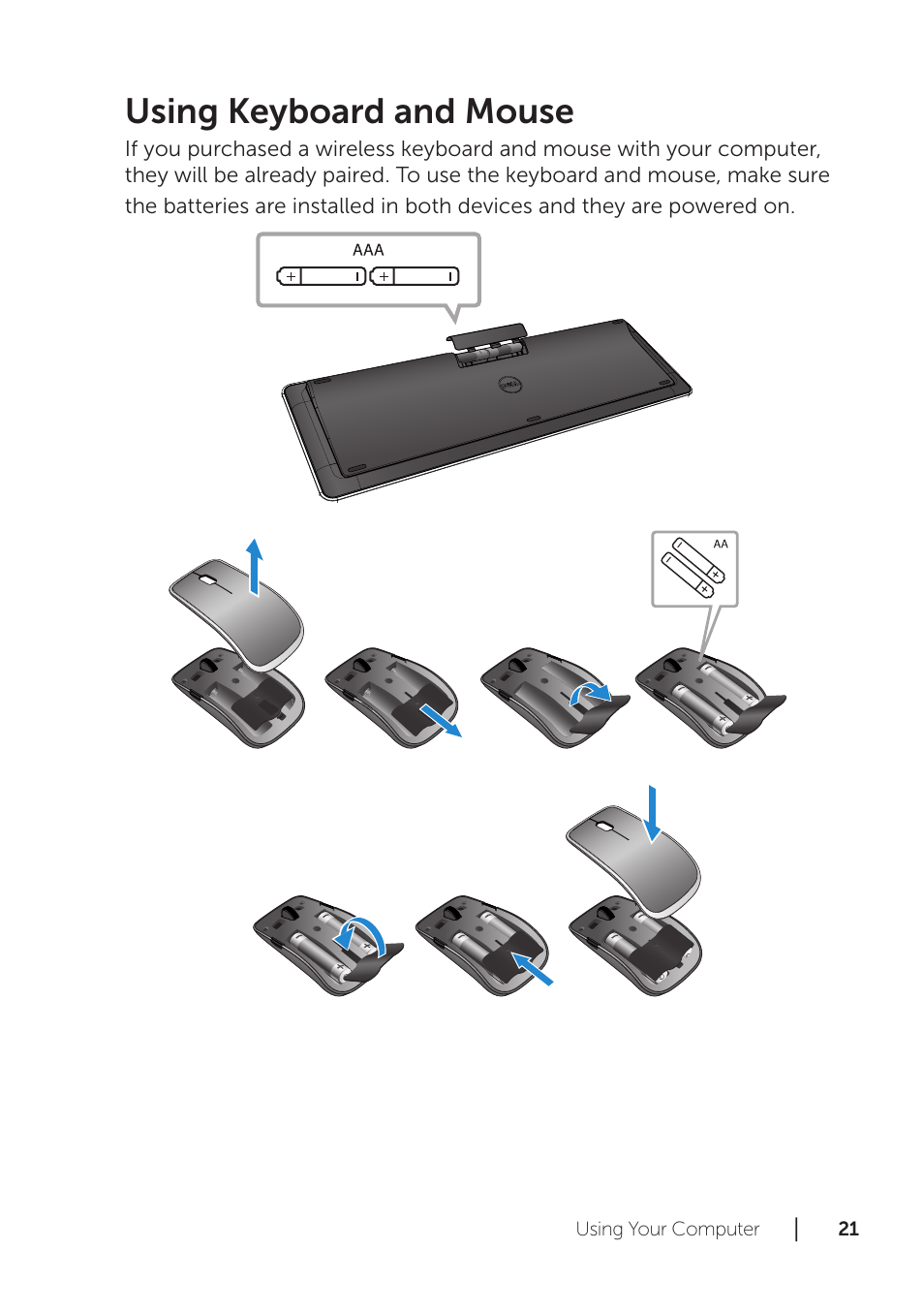 Using keyboard and mouse | Dell XPS 18 (1820, Early 2014) User Manual | Page 21 / 42