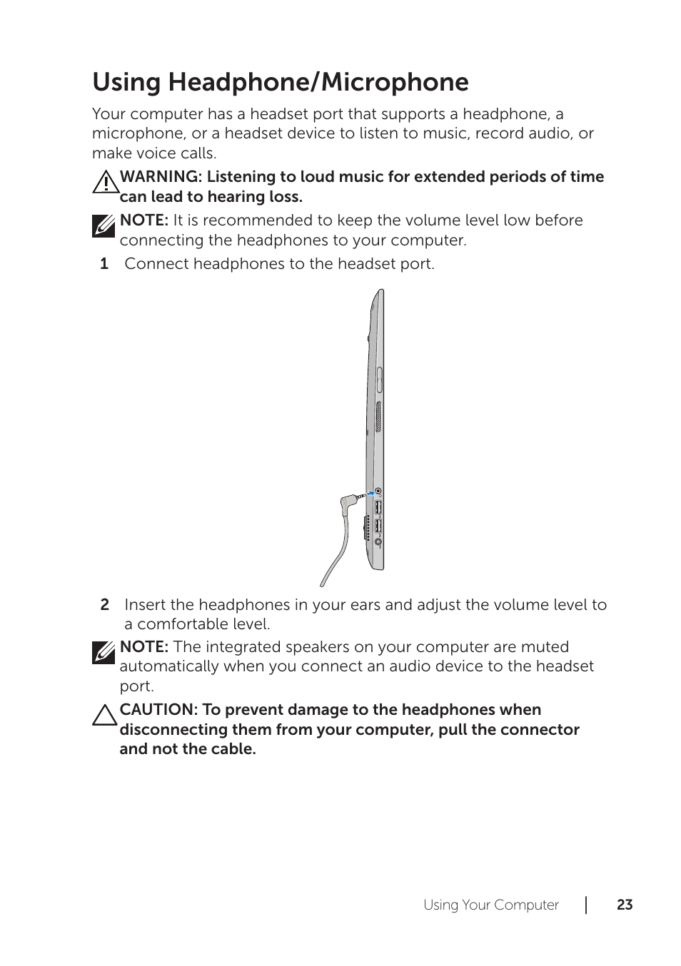 Using headphone/microphone | Dell XPS 18 (1820, Early 2014) User Manual | Page 23 / 42