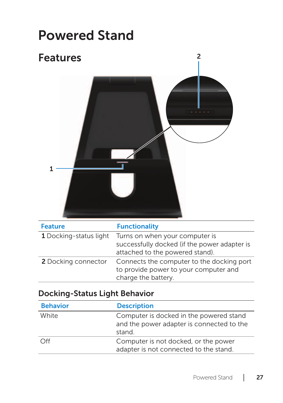 Powered stand, Features | Dell XPS 18 (1820, Early 2014) User Manual | Page 27 / 42