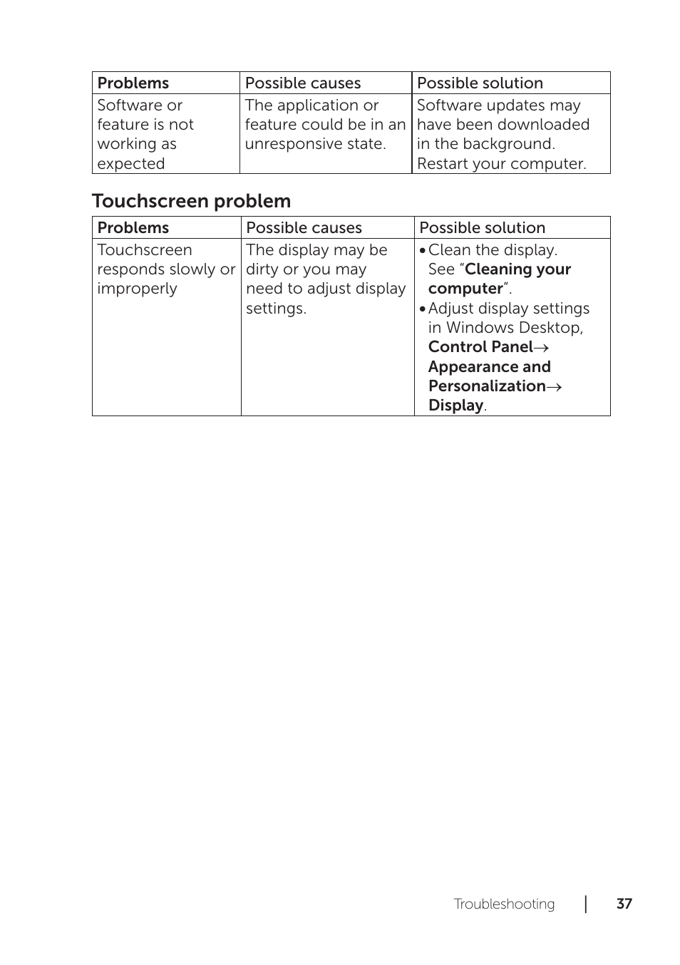 Touchscreen problem | Dell XPS 18 (1820, Early 2014) User Manual | Page 37 / 42