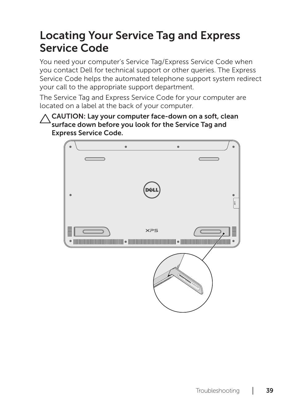 Locating your service tag and express service code | Dell XPS 18 (1820, Early 2014) User Manual | Page 39 / 42