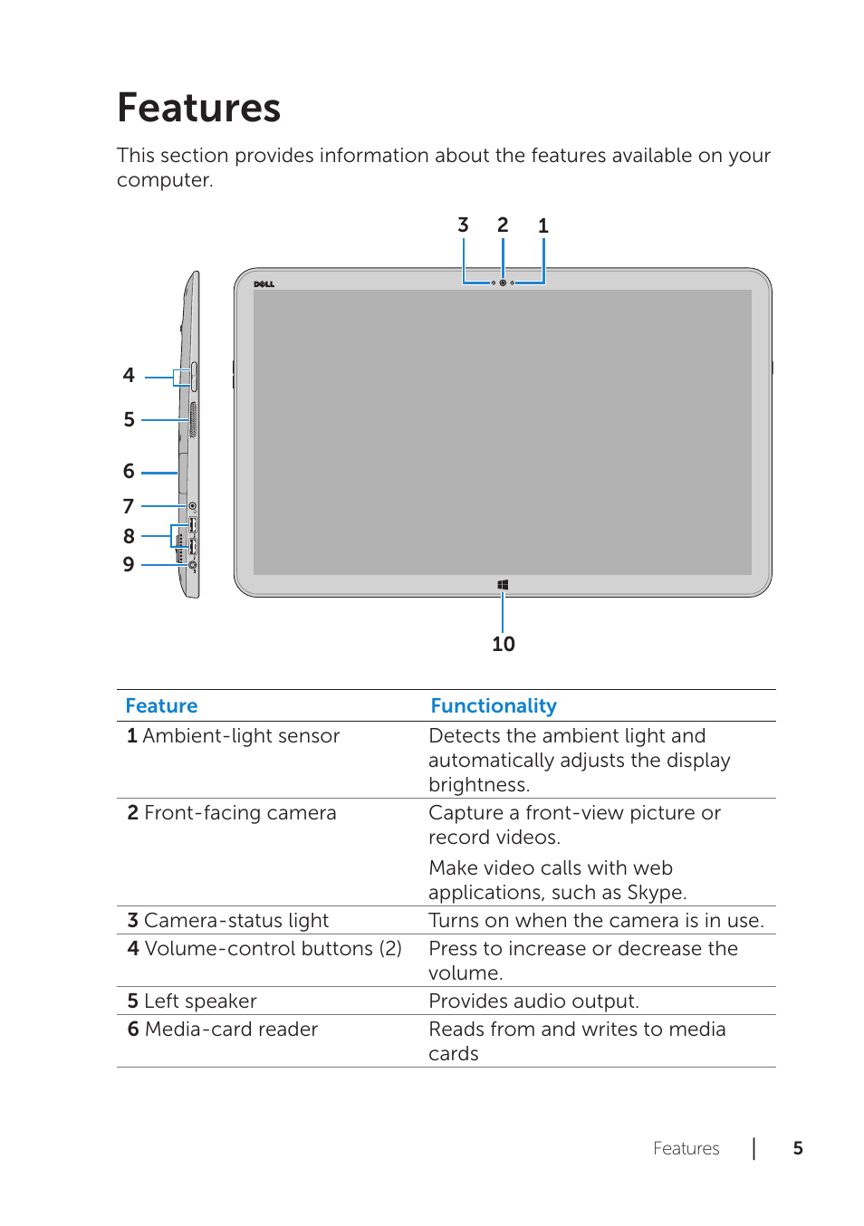 Features | Dell XPS 18 (1820, Early 2014) User Manual | Page 5 / 42