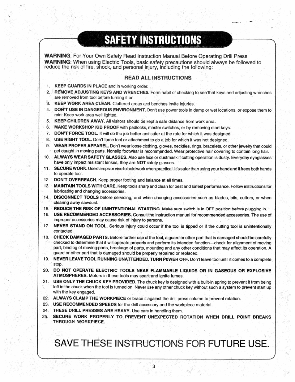 Save these instructions for future use, Drill point | Black & Decker 9400 User Manual | Page 3 / 12