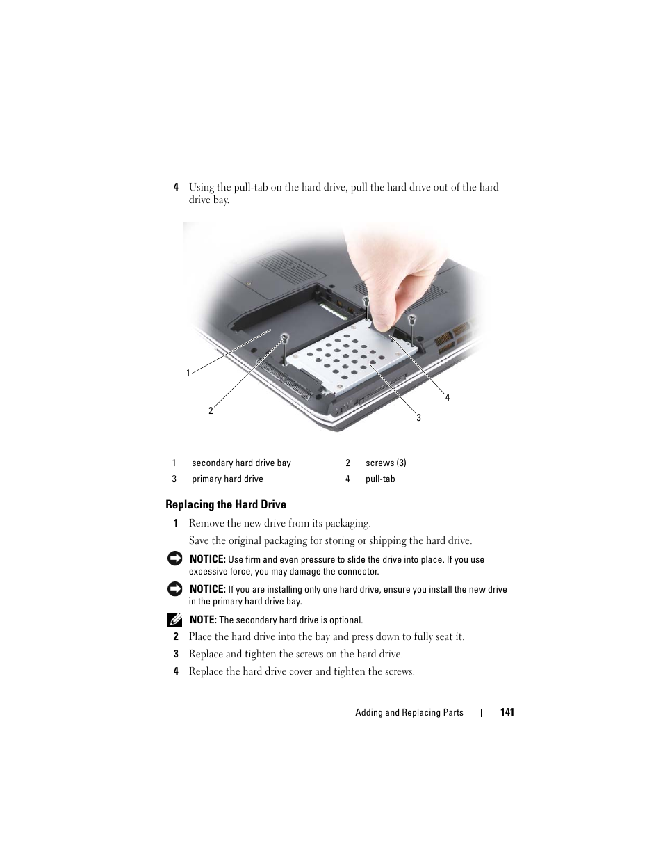 Replacing the hard drive | Dell Inspiron 1720 (Mid 2007) User Manual | Page 141 / 220