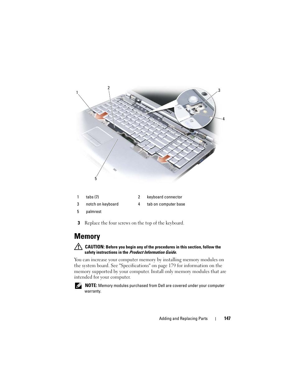 Memory | Dell Inspiron 1720 (Mid 2007) User Manual | Page 147 / 220